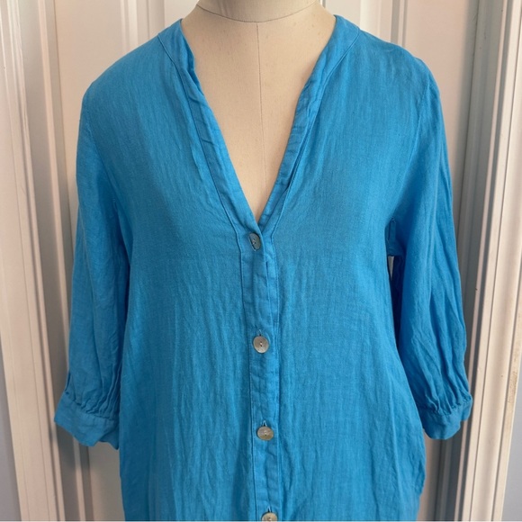 Zara XS Blue 100% Linen Button Down Midi Dress ~ Lagenlook Coastal Beach - Picture 2 of 8